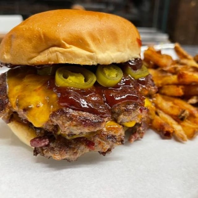 Cowboy Burger and fries.