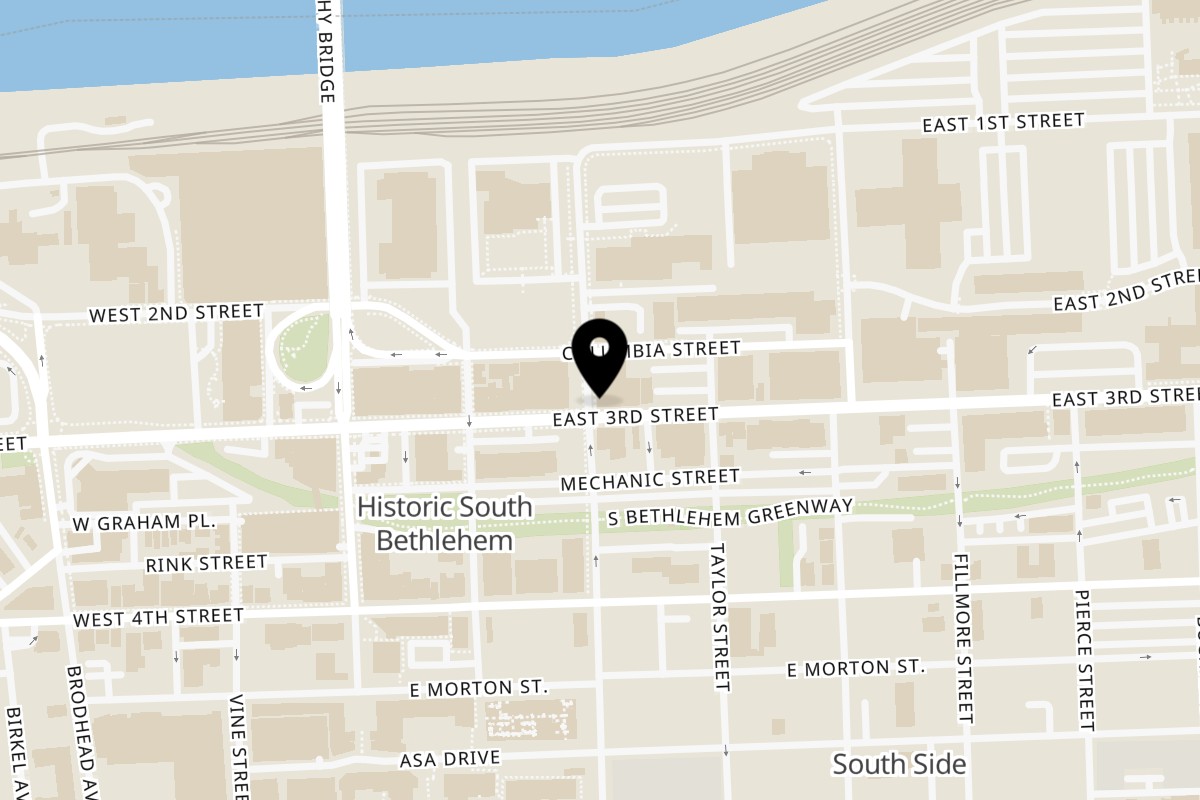 Map showing the location of The Flying V on 201 E 3rd St in Bethlehem